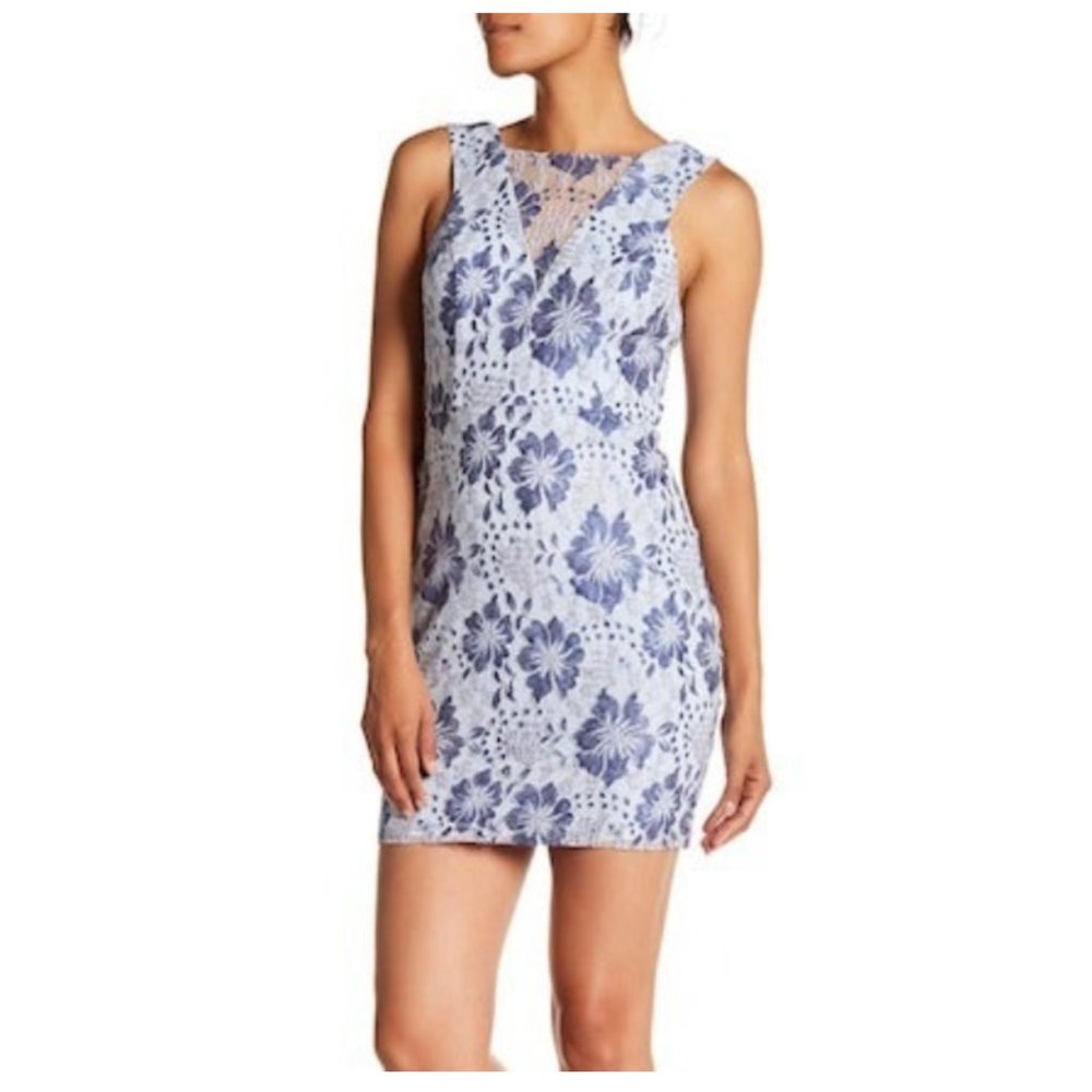 GUESS Blue Sleeveless Floral Lace Dress - Size 4